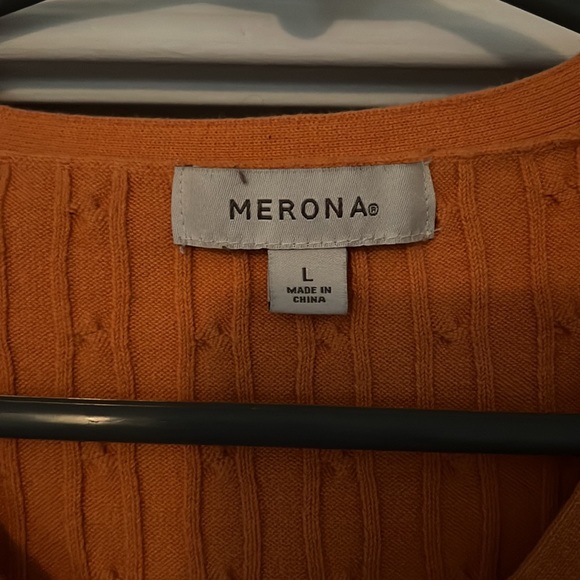 Orange Short-sleeved button up knot cardigan. Orange L - Picture 3 of 5